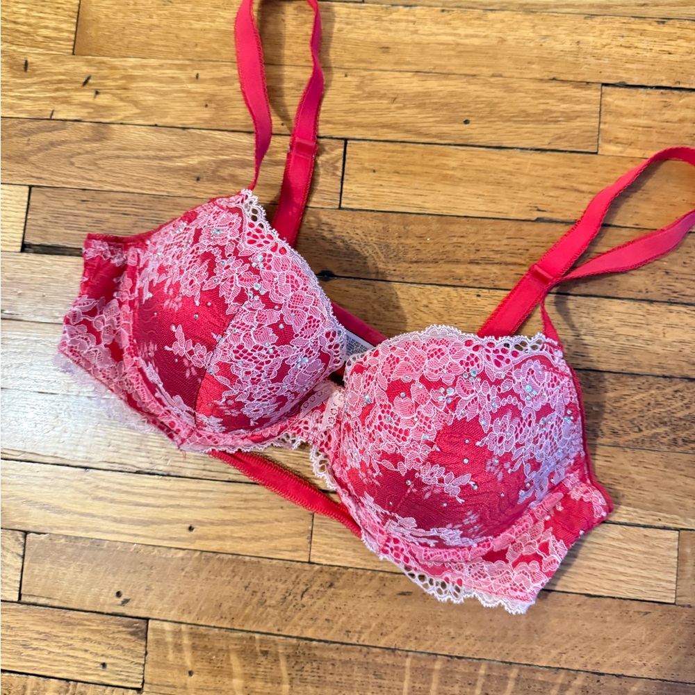 Victoria's Secret Red and Pink Lace Bra